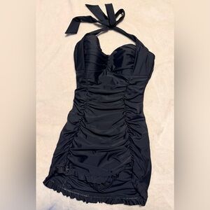 Unique Vintage Black Halter Swim Dress